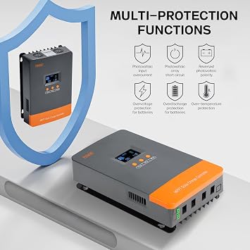 PowMr 80A MPPT Solar Charge Controller,12V/24V/36/48VDC Input, LCD Display Solar Charge Controller for Flooded Lead-acid Vented Sealed Gel NiCd Lithium Battery, Support 12(Max) Connections in Parallel