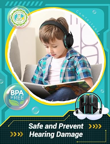 Vista 50 de iClever SNR - Audífonos con cancelación de ruido para niños y adultos, SNR de 29 dB de seguridad con reducción de ruido, orejeras para autismo, Azul