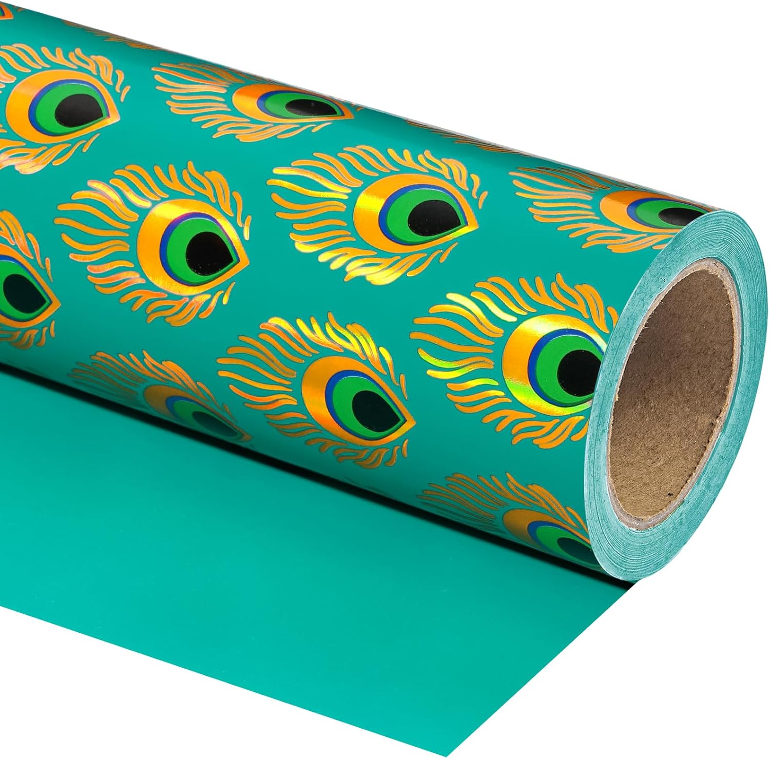 WRAPAHOLIC 30 Inch Jumbo Reversible Peacock Christmas Wrapping Paper - 30 Inch x 100 Feet Jumbo Roll Peacock Feather Wrapping Paper with Metallic Foil Shine for Christmas, Birthday, Holiday