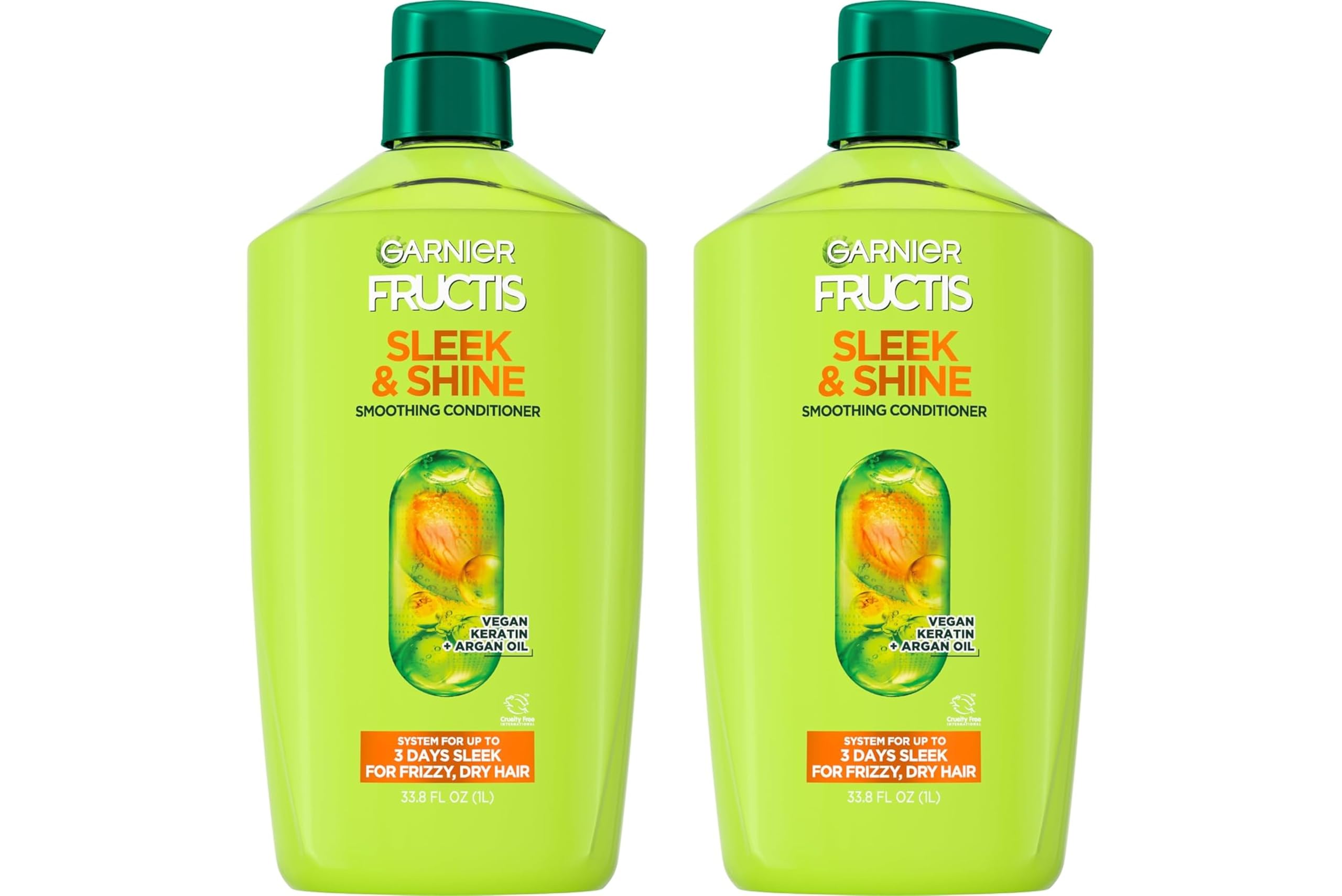 Garnier Fructis Sleek & Shine Conditioner, Smoothing Conditioner for Frizzy, Dry Hair with Argan Oil and Vegan Keratin, 33.8 Fl Oz (Packaging May Vary) (Pack of 2) Cradle to Cradle Certified Cradle to Cradle Certified Cradle to Cradle Certified
