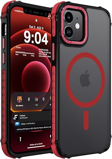 DEERLAMN Strong Magnetic Case for iPhone 12/12 Pro 6.1-Inch,[Compatible with Magsafe][Military Grade Drop Protection] Translucent Matte Shockproof Protective Phone Cover-Frosted Red