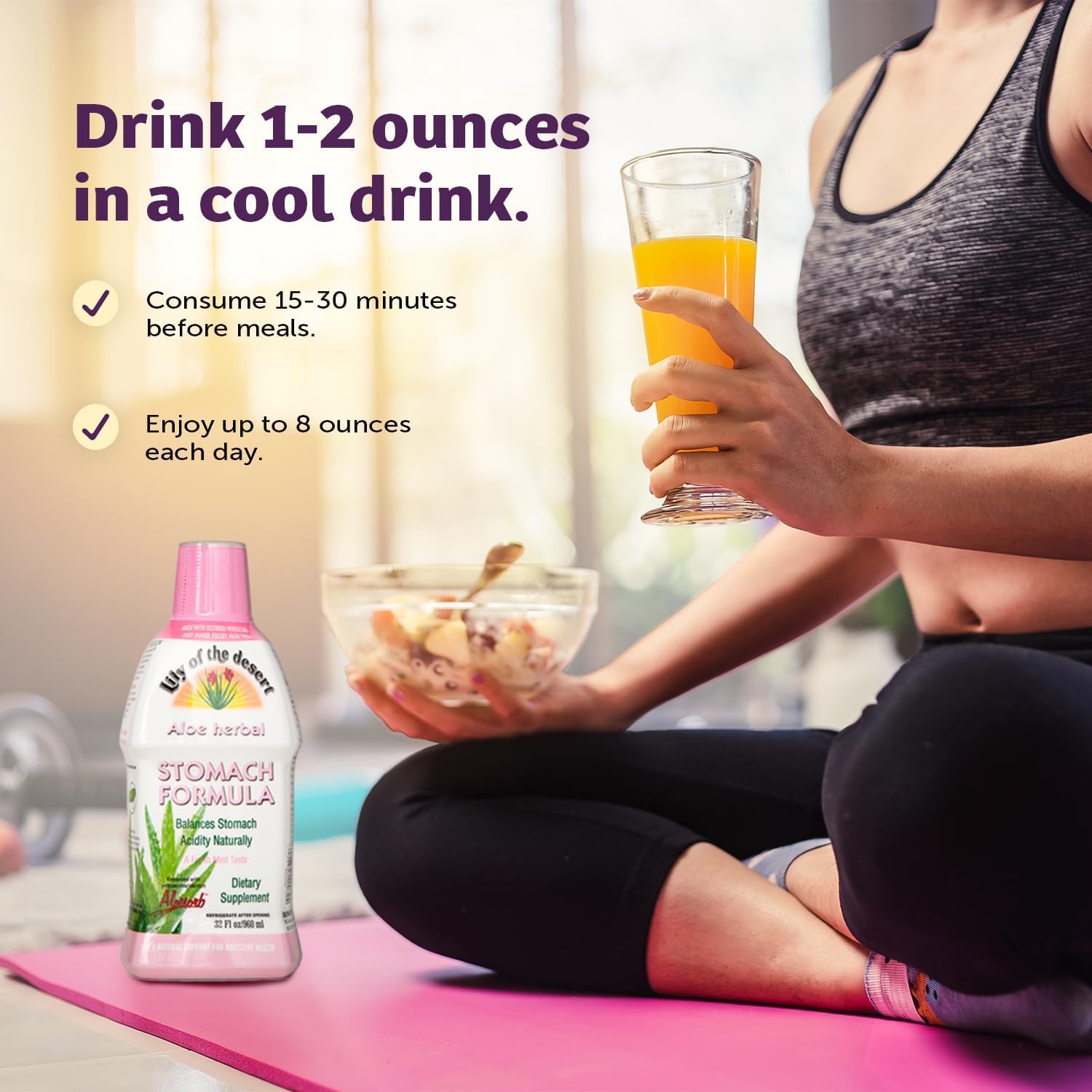 Lily Of The Desert Stomach Formula, Organic Aloe Vera Juice with Slippery Elm, Chamomile, Peppermint, and Ginger for Gut Health, Acid Reflux, Heartburn Relief, 32 Oz (Pack of 2)