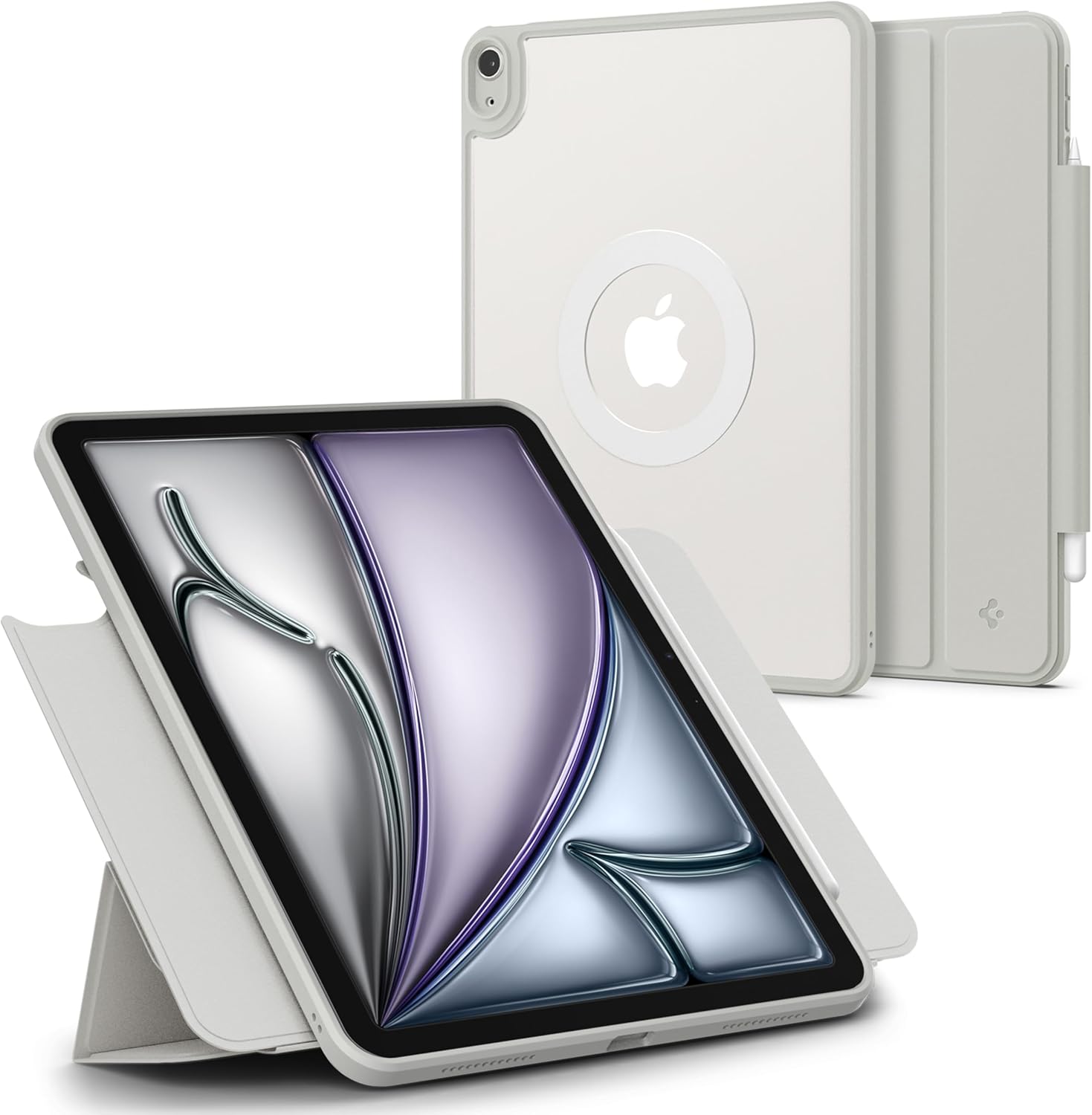 Spigen for iPad Air 13 Inch Case M4 (2026), iPad Air 13 Inch Case M3/M2 (2025/2024), Air Skin Pro OneTap Detachable Magnetic Cover, Pencil Holder, Transparent Back with Magnet, Gray