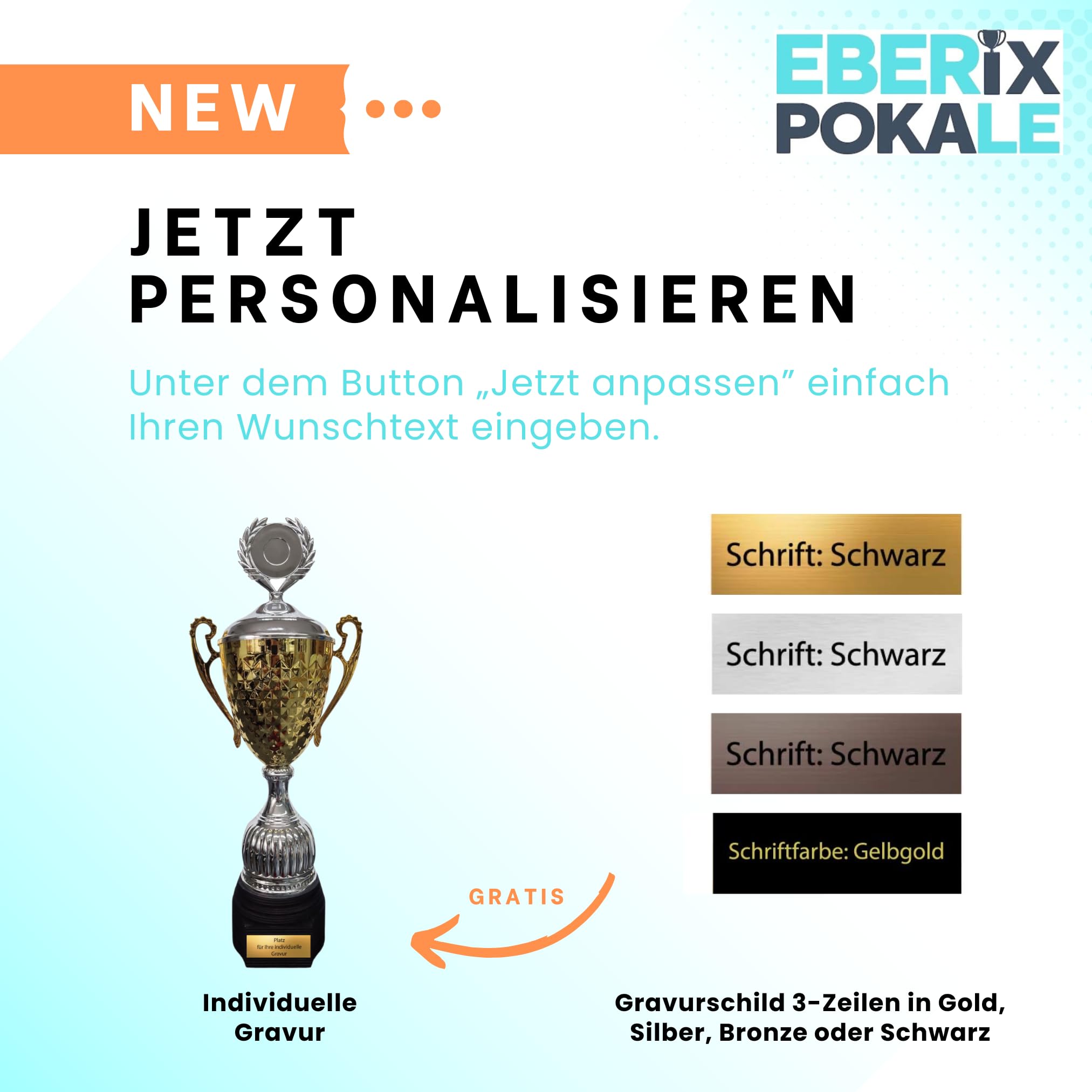 EBERiX · Athena oder Ares Wanderpokal · Wanderpokal mit Gravur · Eleganter Metallpokal mit Deckel & Holzsockel · 46 cm Höhe · Inkl. Gravurschild · personalisierbar