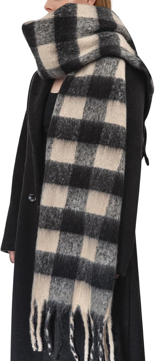 Womens Scarf Winter Big Colorful Checked Thick Warm Soft Scarves Casual Tassel Blanket Scarf