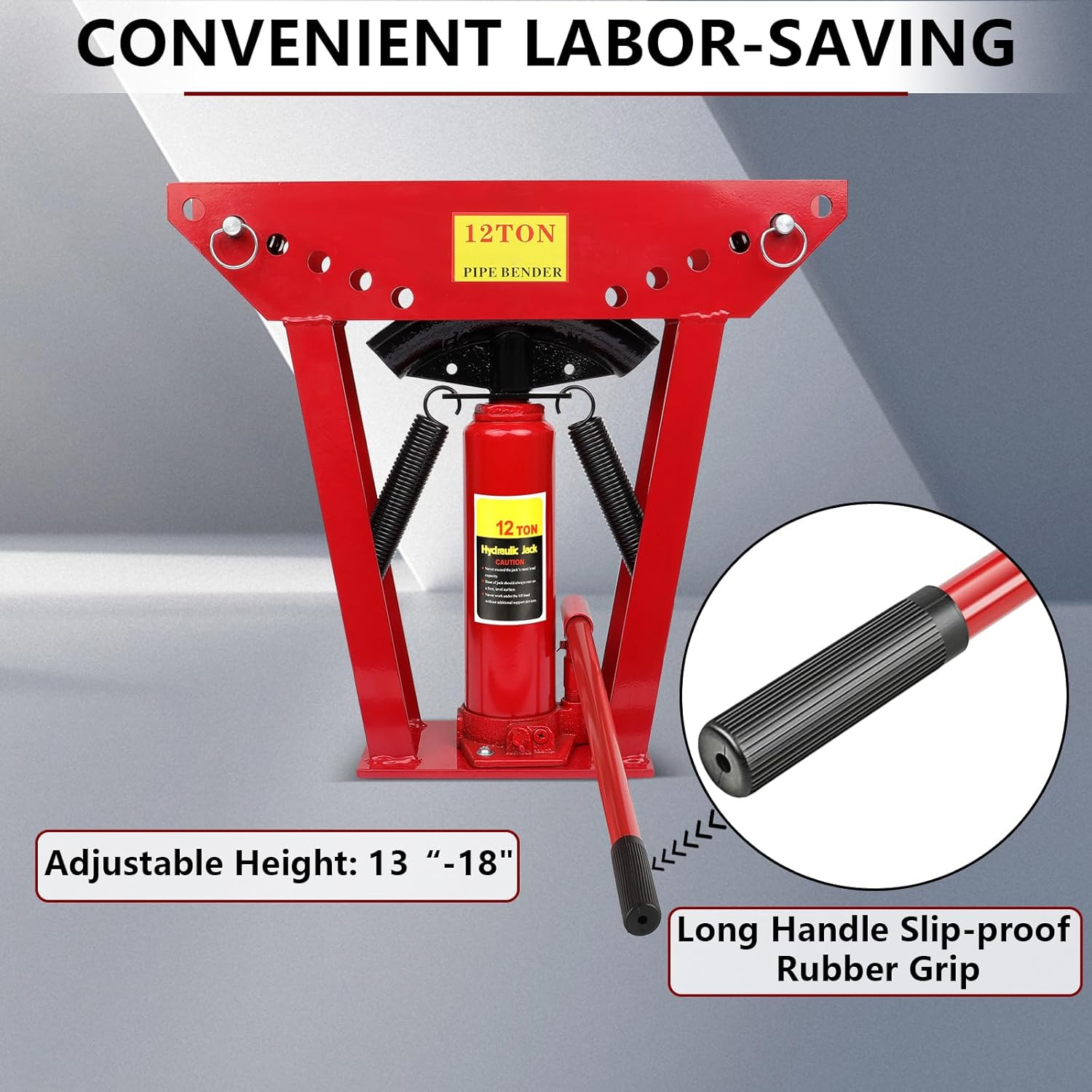 Hydraulic Pipe Bender, 12 Ton Manual Copper Pipe Bender, 90°-180° Adjustable Rollers Hydraulic Tubing Bender with 6 Dies for Steel Iron Metal Ratcheting