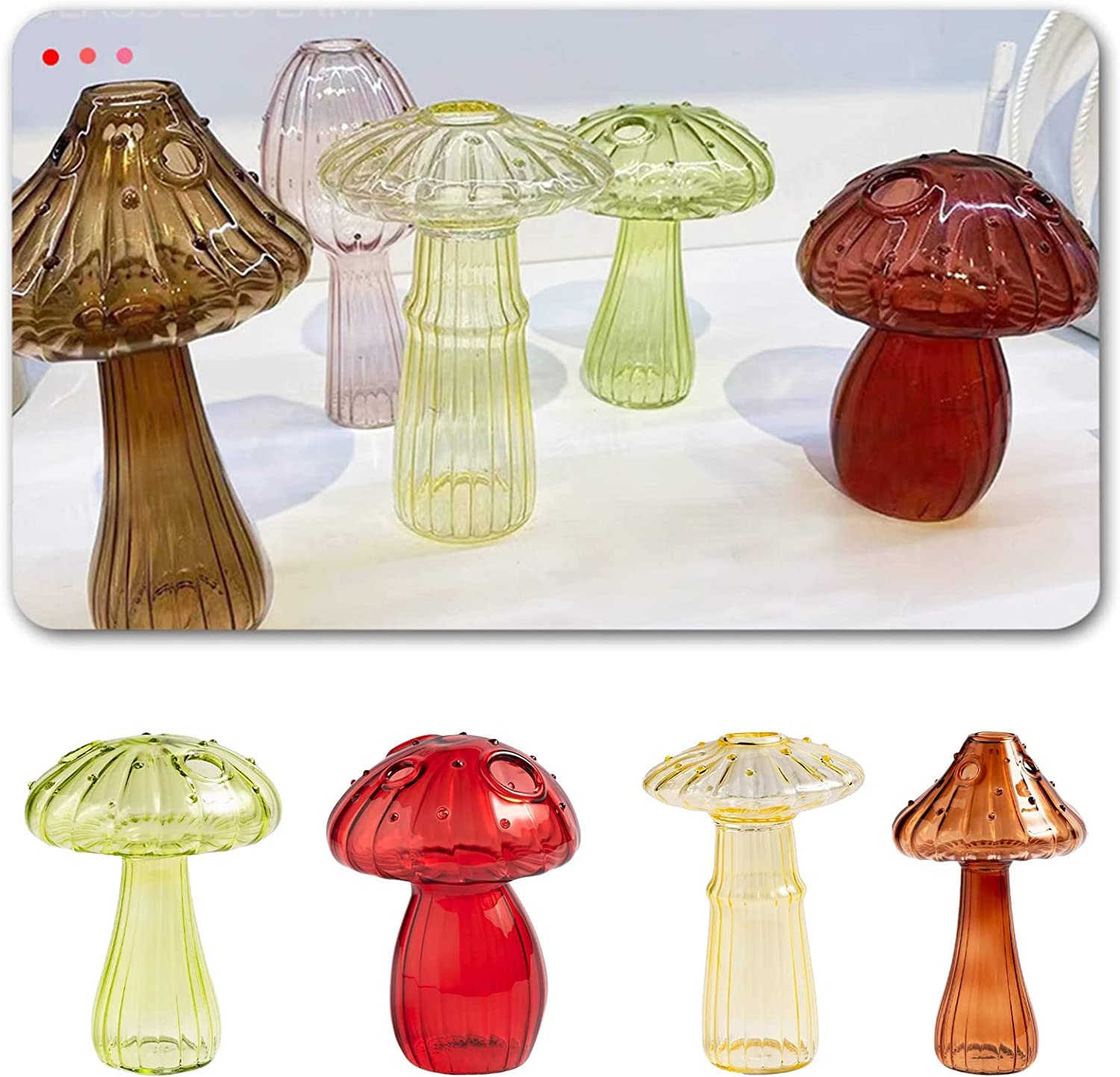 Lot de 4 vases en Verre de Champignon, Ornements de Table for Station de Propagation de Terrarium, Arrangement de Fleurs, vases hydroponiques, Arrangements Floraux for décoration d'intérieur