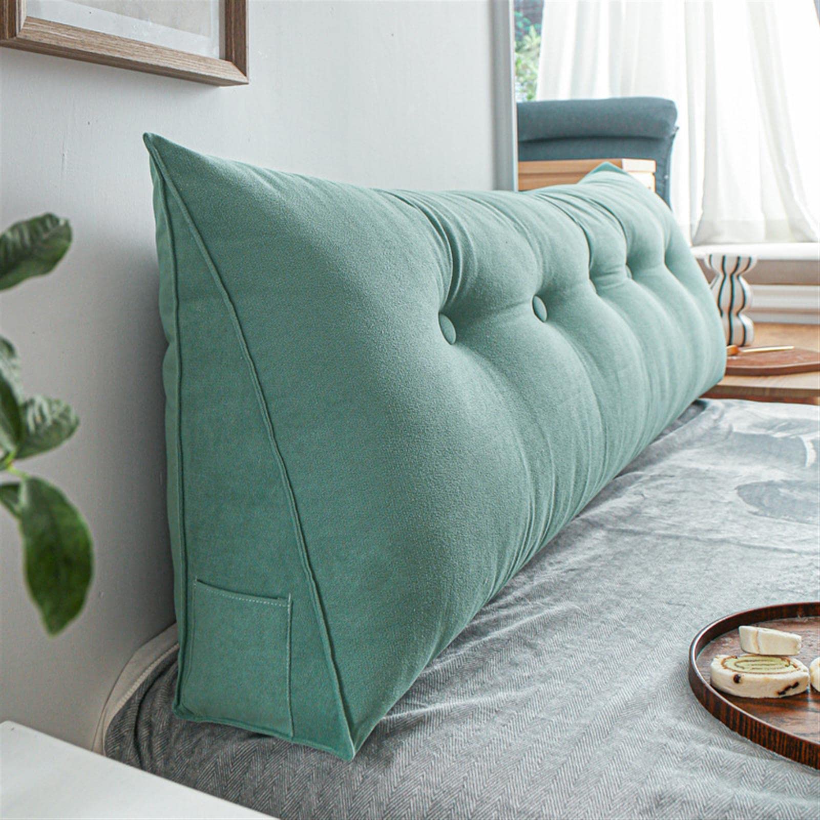 Rvuem 004 Triangular Headboard Pillow, Solid Color Triangle Cushion Reading Pillow, Large Bolster Positioning Support Wedge Pillow For Daybed Bed With Removable Cover,,L180×W20×H50cm