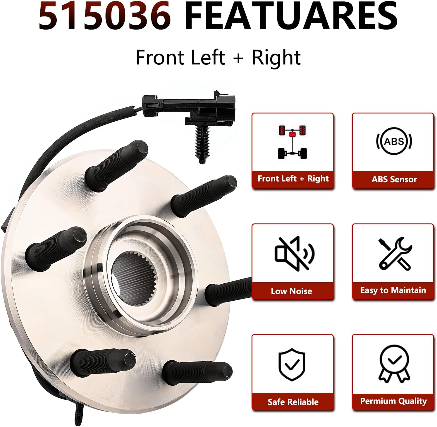 4WD Front Wheel Hub and Bearing Assembly 515036 Compatible for Chevy Silverado, Tahoe, Avalanche, Suburban, Express 1500, GMC Sierra, Yukon, Savana, Cadillac Escalade ESV EXT w/ABS (1)