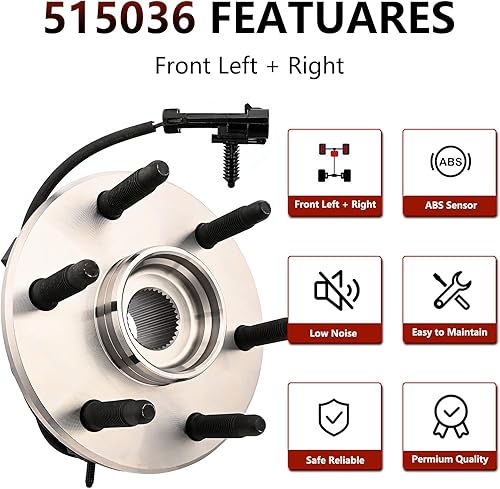 Miniatura 5 de 4WD cubo de rueda delantera y conjunto de rodamiento 515036 compatible con Chevy Silverado, Tahoe, Avalanche, Suburban, Express 1500, GMC Sierra,