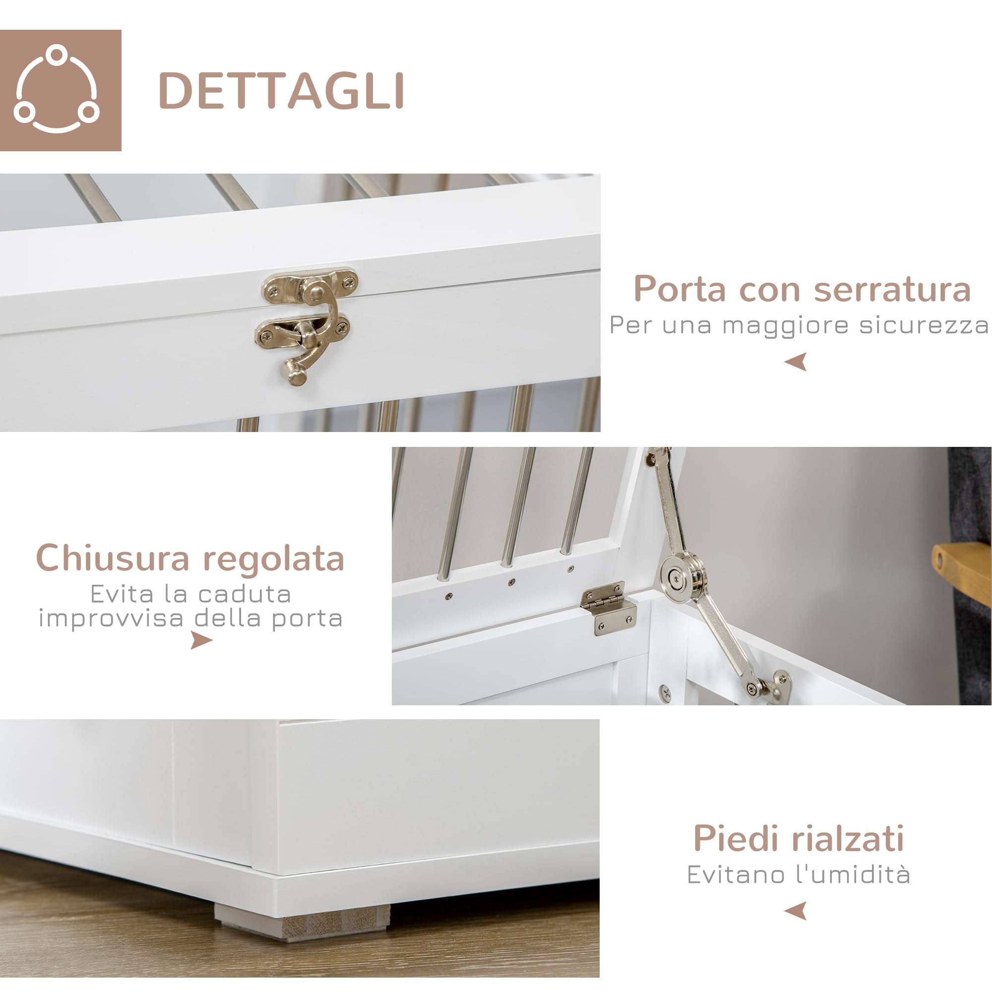 PawHut Cage pour chiens avec 2 portes verrouillables, maison pour chien, taille moyenne, pour intérieur, acier et MDF, 80 x 50 x 56,5 cm, blanc