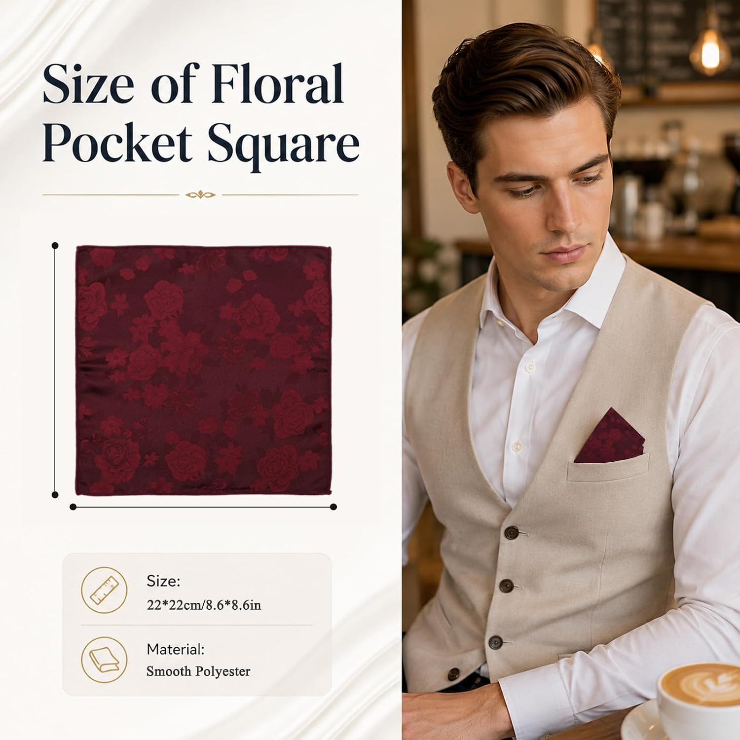 Floral Handkerchiefs for Men, Elegant Pocket Square for Prom Party
