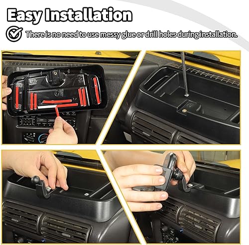 Miniatura 4 de JWWY Soporte de teléfono para Jeep TJ con bandeja de almacenamiento compatible con accesorios Jeep Wrangler TJ 1997-2006, color negro