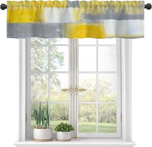 Miniatura 17 de Cortinas de cenefa para ventanas, cenefa de cortina semitransparente con estampado de flores hippie y ondas de arco iris, cenefa de ventana de