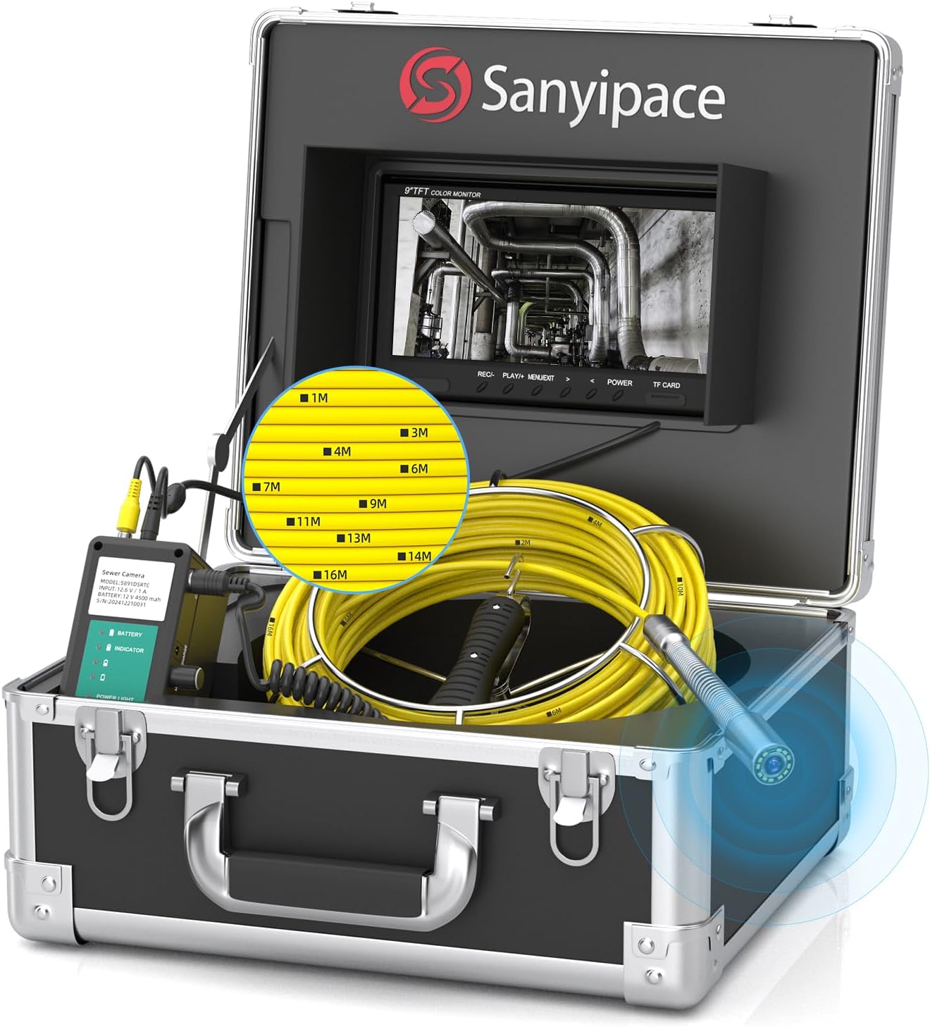 Sanyipace Sewer Camera 65FT/20M, Self-Leveling Drain Pipe Plumbing Camera with 512Hz Transmitter, Clear Meter Marks, for Plumbers Homeowner Home Inspectors Construction Maintenance Worker