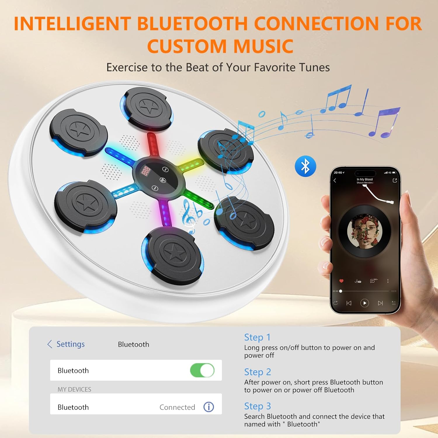 Smart Bluetooth Music Boxing Machine – Wall-Mounted Punching Target with Gloves and Sweatband, 9 Modes & Speeds, Perfect for Adults & Kids, Ideal Fitness Gift for Thanksgiving, Christmas & New Year