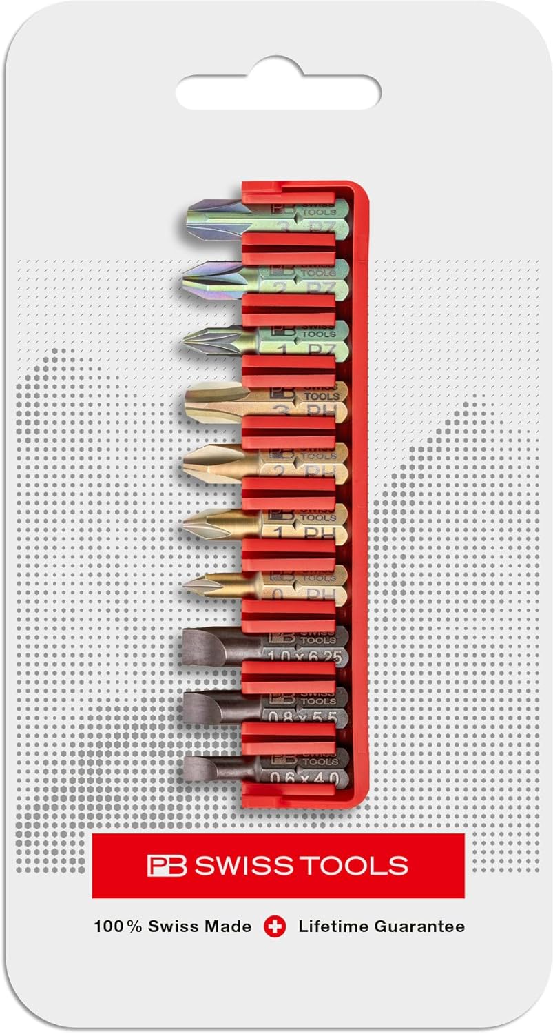 PB Swiss Tools Full BitBlock PB C6.701 with 10 C6 1/4" PrecisionBits | 100% Swiss Made | Bits can be pushed out sideways or upwards