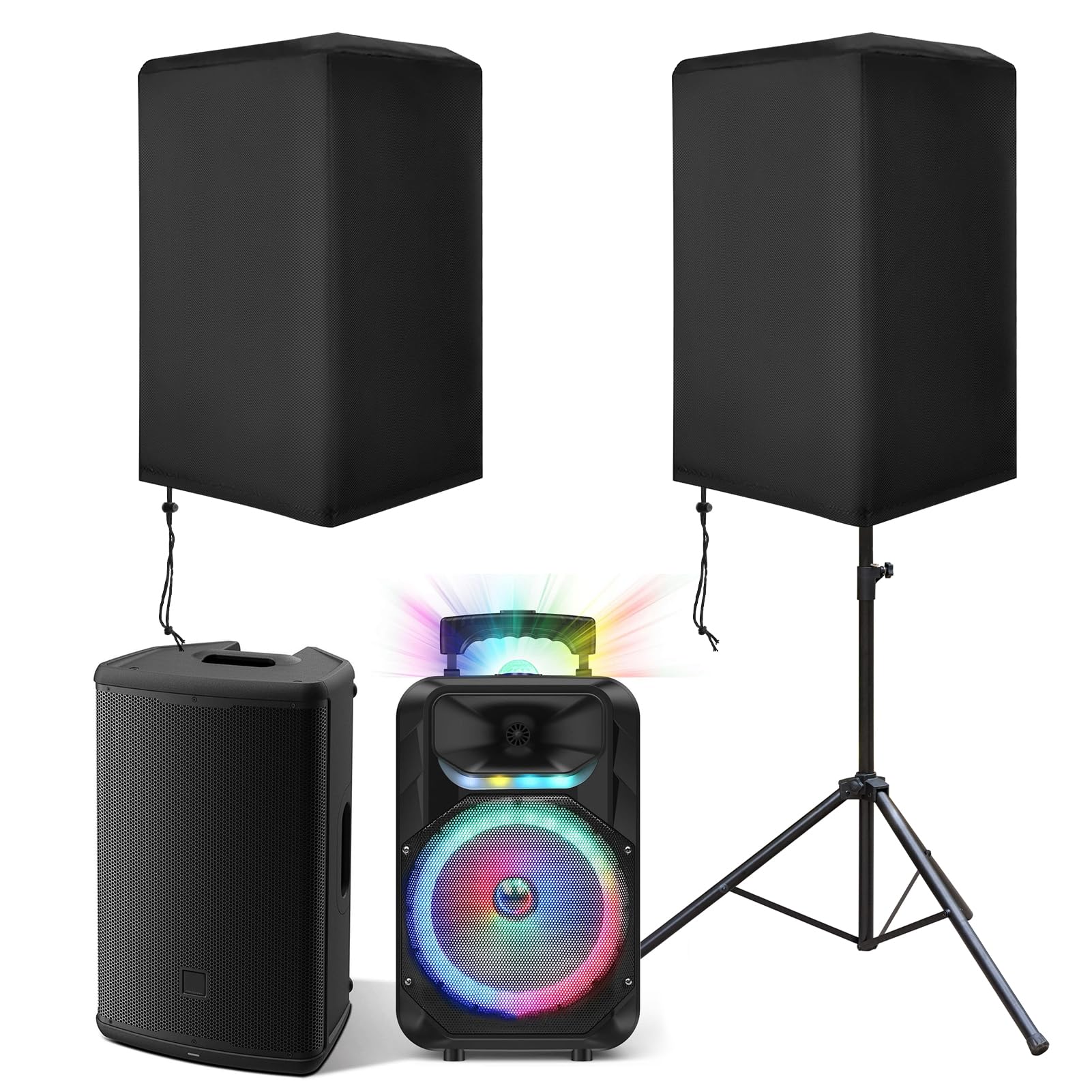 Paquete de 2 fundas para altavoces de 15 pulgadas, tela Oxford impermeable, para exteriores, PA/DJ, para altavoz alimentado montado en soporte, protección de 30 x 19 x 20 pulgadas, color negro