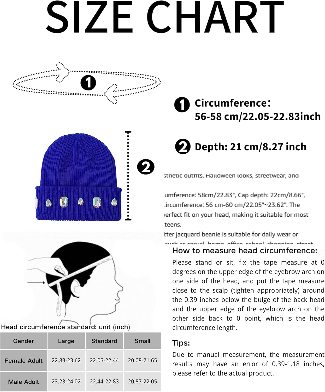Women's Glitter Rhinestone Beanie Winter Warm Cuffed Ribbed Knit Hat Daily Accessories Gift