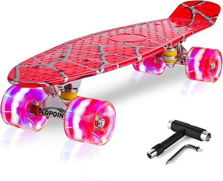 Kids Skateboard 6-12 Years 22" Complete Kids Skateboard Penny Board Mini Skateboard for Kids Teens Beginners Colorful Flashing Wheels Skate Tools Tote Bag