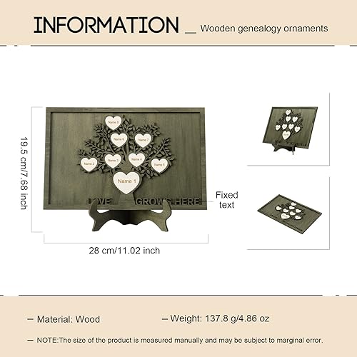 Miniatura 9 de Regalos para mamá, marco de árbol genealógico, letrero familiar personalizado, placas de madera, recuerdo, adornos de genealogía, decoración del día