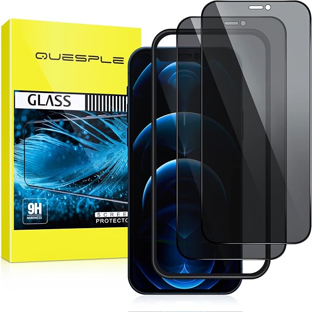 QUESPLE [2 Pack] Privacy Screen Protector for iPhone 12 Pro Max 6.7-Inch, (Privacy Glass) Anti-Spy Tempered Glass Film with Install Tool, [Bubble Free][Case Friendly]