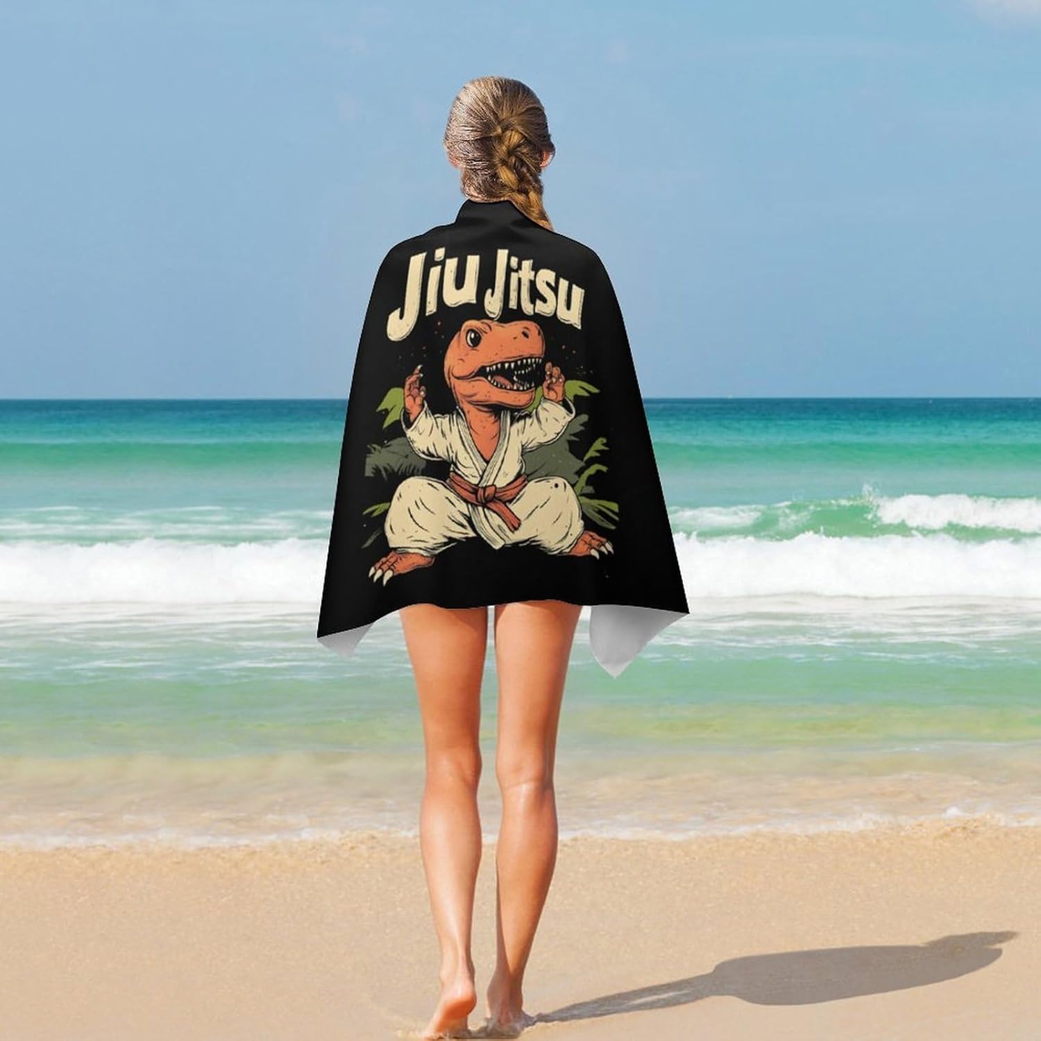 Jiu Jitsu Dinosaur Oversized Beach Towel Soft Absorbent Pool Bath Swim Towels for Adults Travel Vacation Gifts 130x80cm