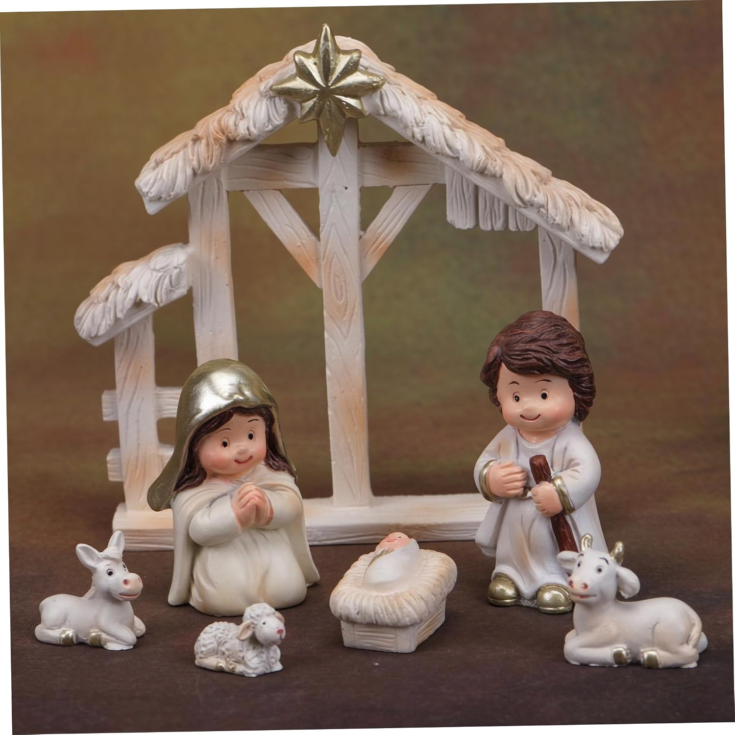 Nativity Set, Hand-Painted Cartoon Christian Decor, White