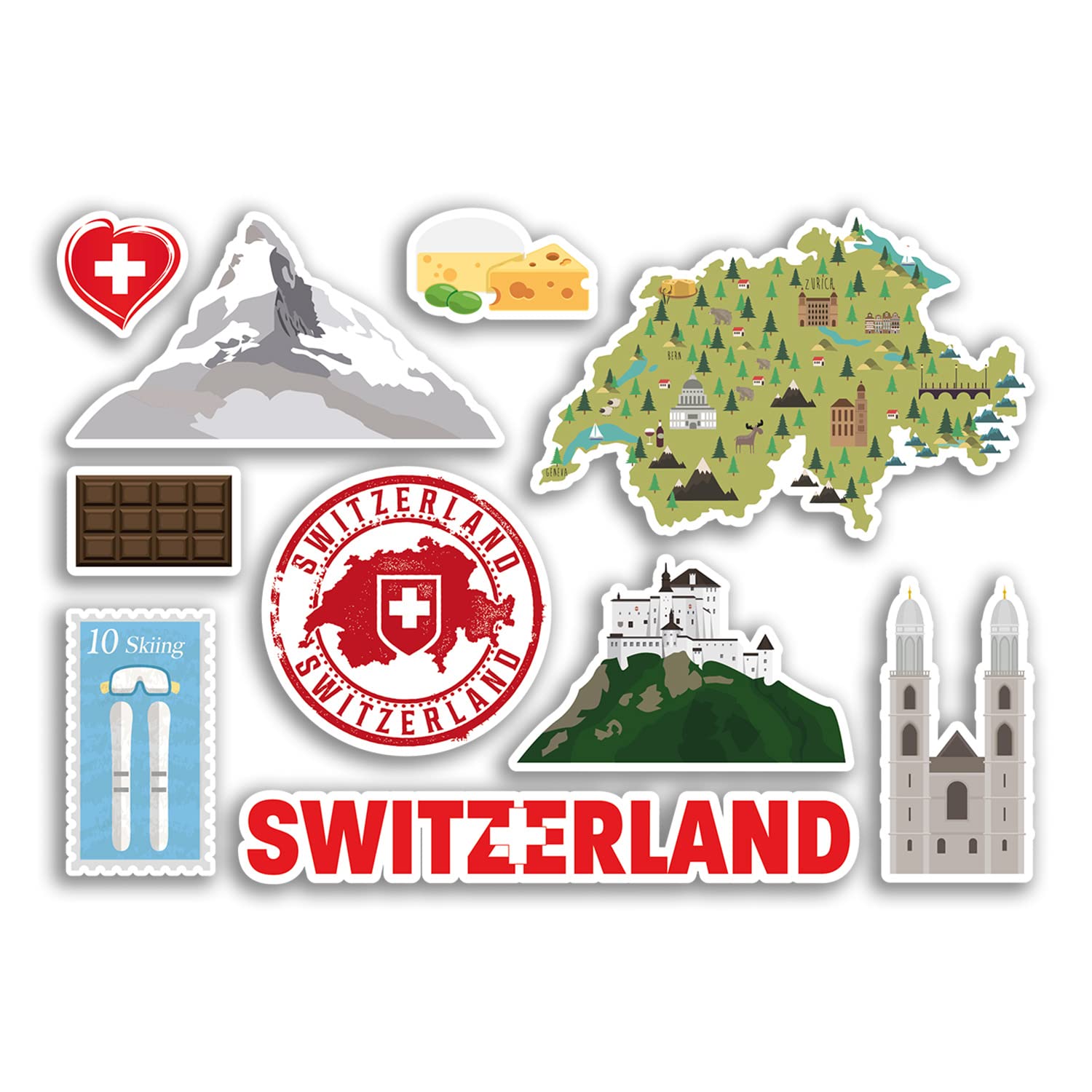 Dv Design Multi A5 Sticker Sheet Switzerland Vinyl Stickers - Swiss Map Country Holiday Flag Travel #78473