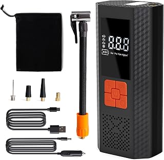 BEELIFY Tire Inflator Portable Air Compressor - Air Pump for Car Tires - Air Compressor for Car (150 PSI) - - Motorcycle, Electric Bike Pump and Bicycle Pump w/LED Light