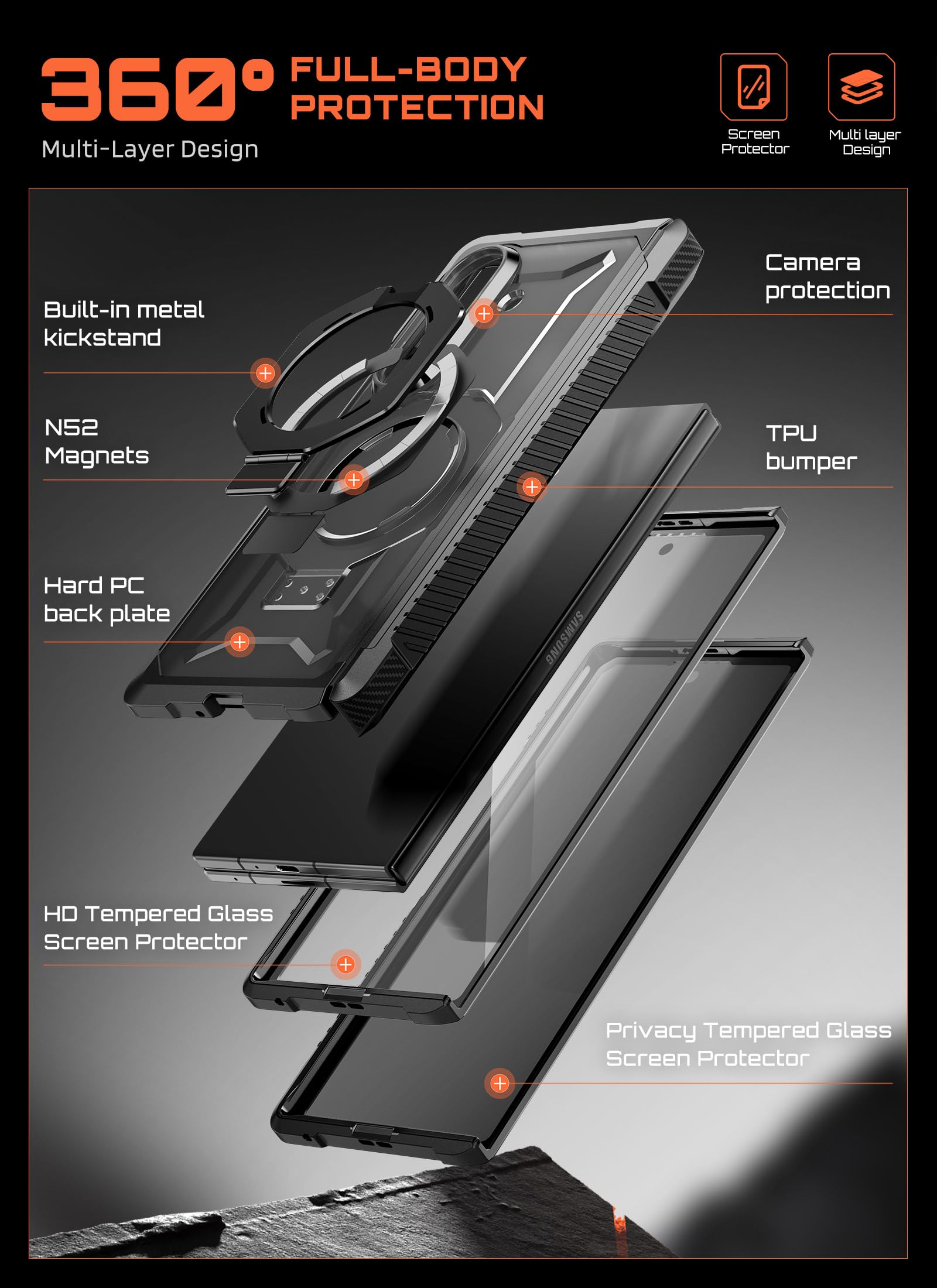 SUPCASE Funda para Samsung Galaxy Z Fold8 Ultra [UBGrip] con Mica Antiespia | Magnética Carcasa con Protector de Pantalla Cristal Templado HD y Privacidad Case Protección Militar Compatible MagSafe