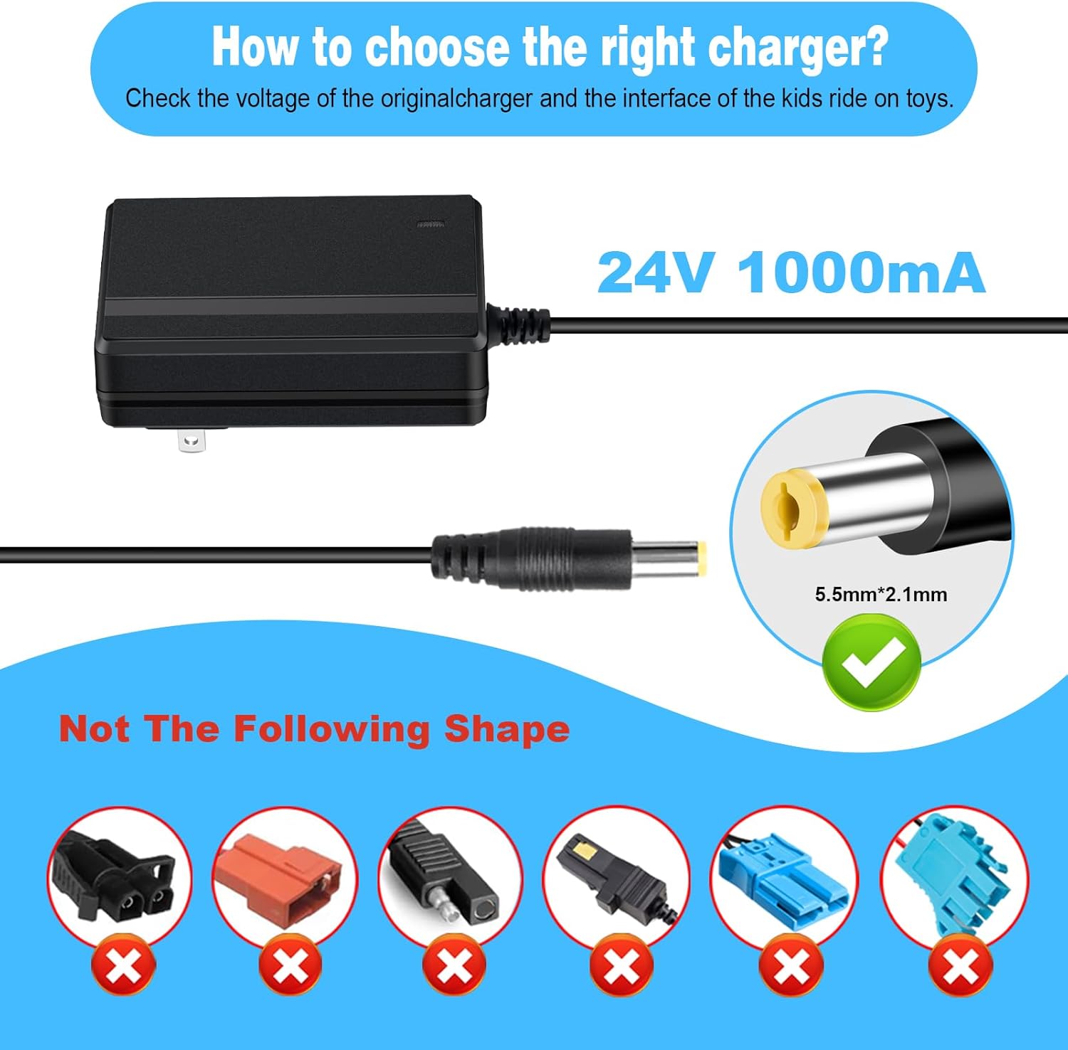 24V Charger for Kids Ride On Car 24 Volt Battery Charger for Ride On Toys Kid Trax ATV Quad Dump Truck Jeep Tractor Car Wrangler SUV Car Dynacraft Toy Car Kids Electric Car