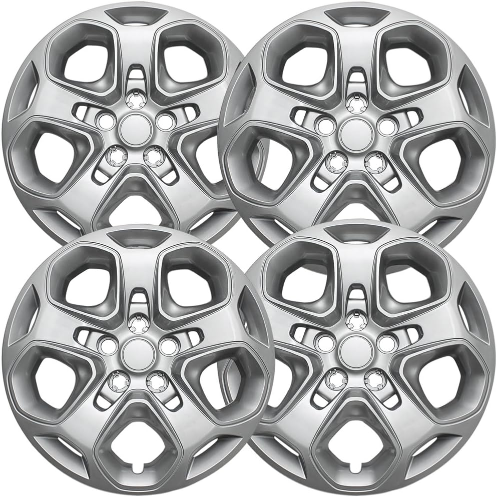 OxGord 17 inch Silver Bolt-On Hubcaps with 5 Spoke Compatible with 2010-2012 Ford Fusion Standard Steel Wheel Covers