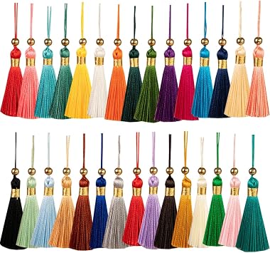 50Pcs Chinese Tassel 5 Inch Bookmark Tassel Colorful Keychain Tassels Mini Mala Tassels with Hanging Loop for DIY Crafts,Random Color