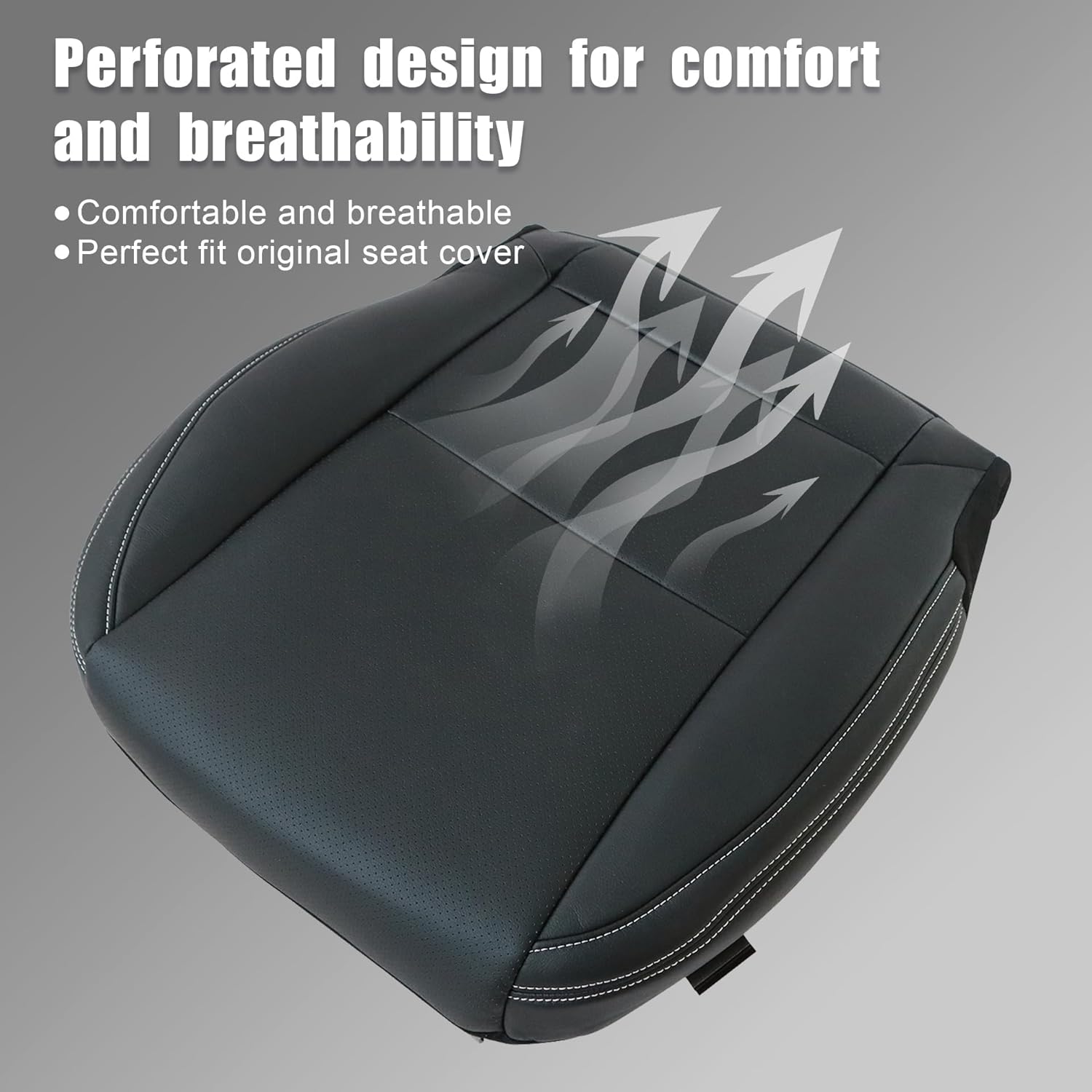 GXARTS Driver & Passenger Side Bottom & Top Lean Back Seat Covers & Headrest Cover Black Perforated Leather White Line Replacement Compatible with Chevrolet Camaro 2010 2011 2012 2013 2014 2015