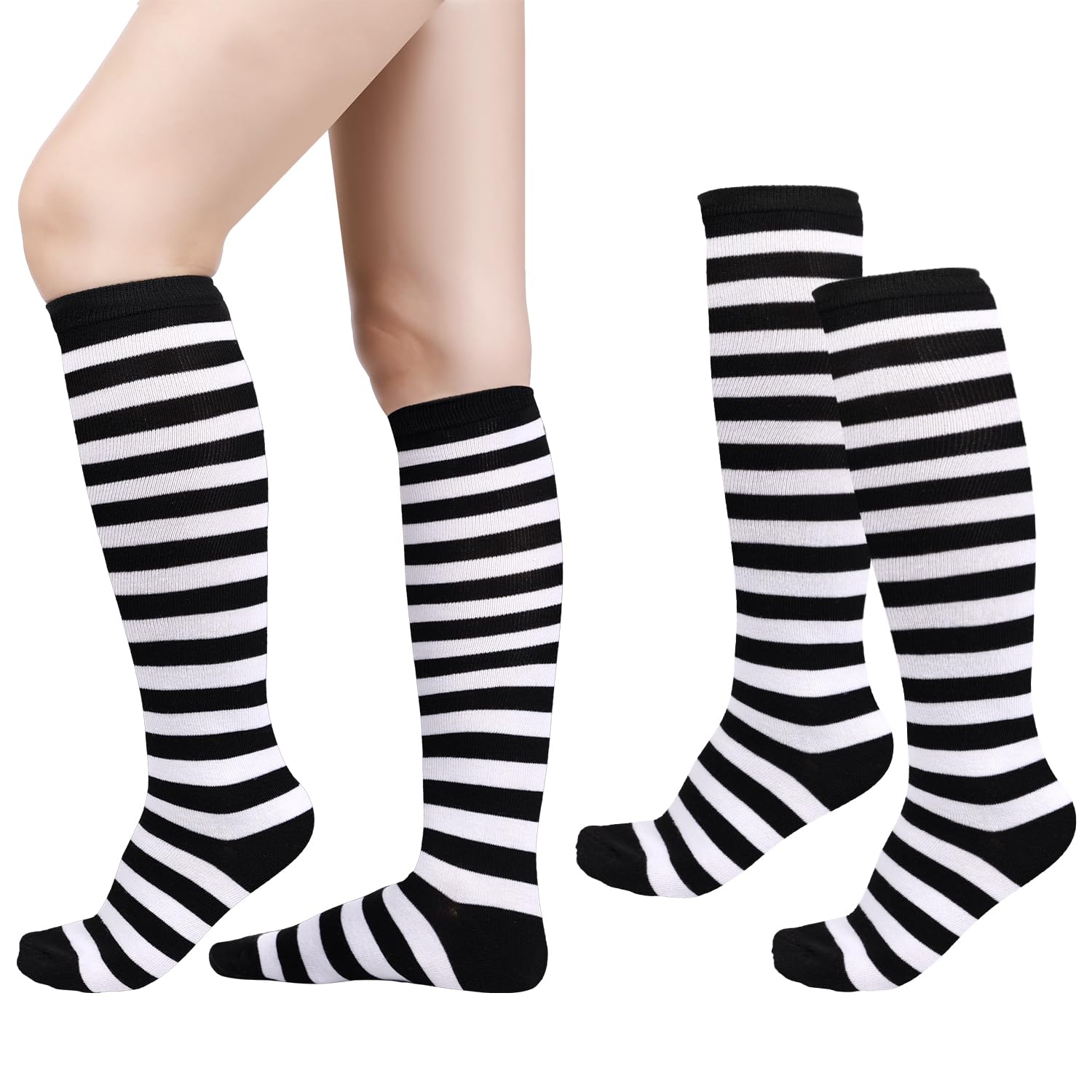 XIHIRCD 2 Pares Calcetines Hasta la Rodilla, Calcetines Cálidos para Cosplay de Miércoles Calcetines Deportivos Suaves a Media Pantorrilla para Mujer Regalo de Fiesta