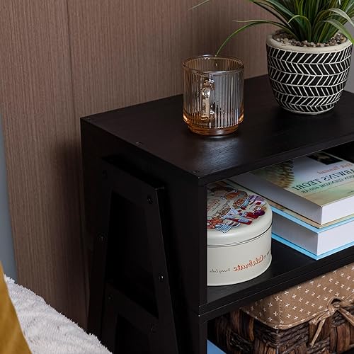 Miniatura 8 de Forevich Juego de 2 mesas auxiliares de bambú para dormitorio, sala de estar, mesas auxiliares apilables con estante de almacenamiento abierto para