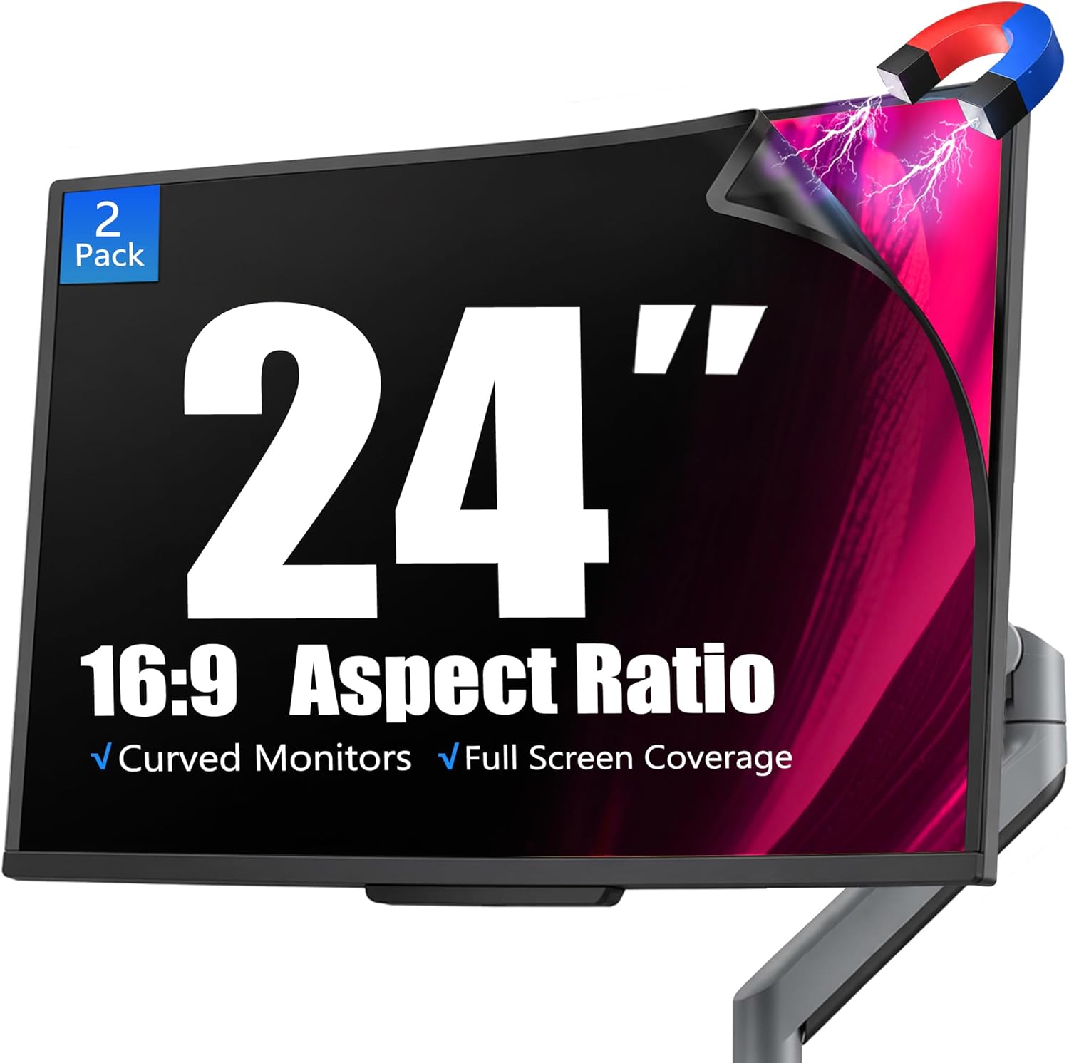 [2 Pack Magnetic Computer Privacy Screen for 24 Inch Monitor, Anti-Glare Blue Light Privacy Filter Shield, Easy Installation, 16:9 Aspect Ratio