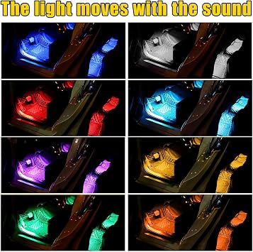 povtii Car Led Interior Lights, RBG 48 LED Multicolor Music Auto Interior Strip Light with Remote Control, Waterproof Lighting Lamp Kit Under Dash with Charger, Car Accessories (USB)