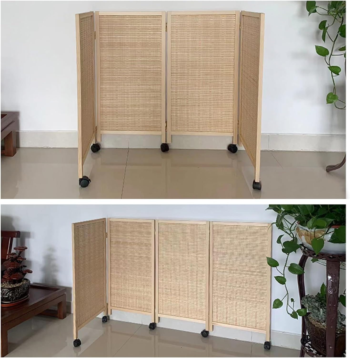 Folding Privacy Screen, Double-Woven Room Divider & Freestanding Partition — Ideal for Home Offices, Gardens, and Patios(120x40cm-8 Panels)