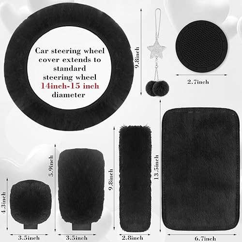 Miniatura 2 de Juego completo de 17 fundas de asiento de automóvil para mujer, funda universal para asiento de automóvil, funda de volante de felpa, engranaje de