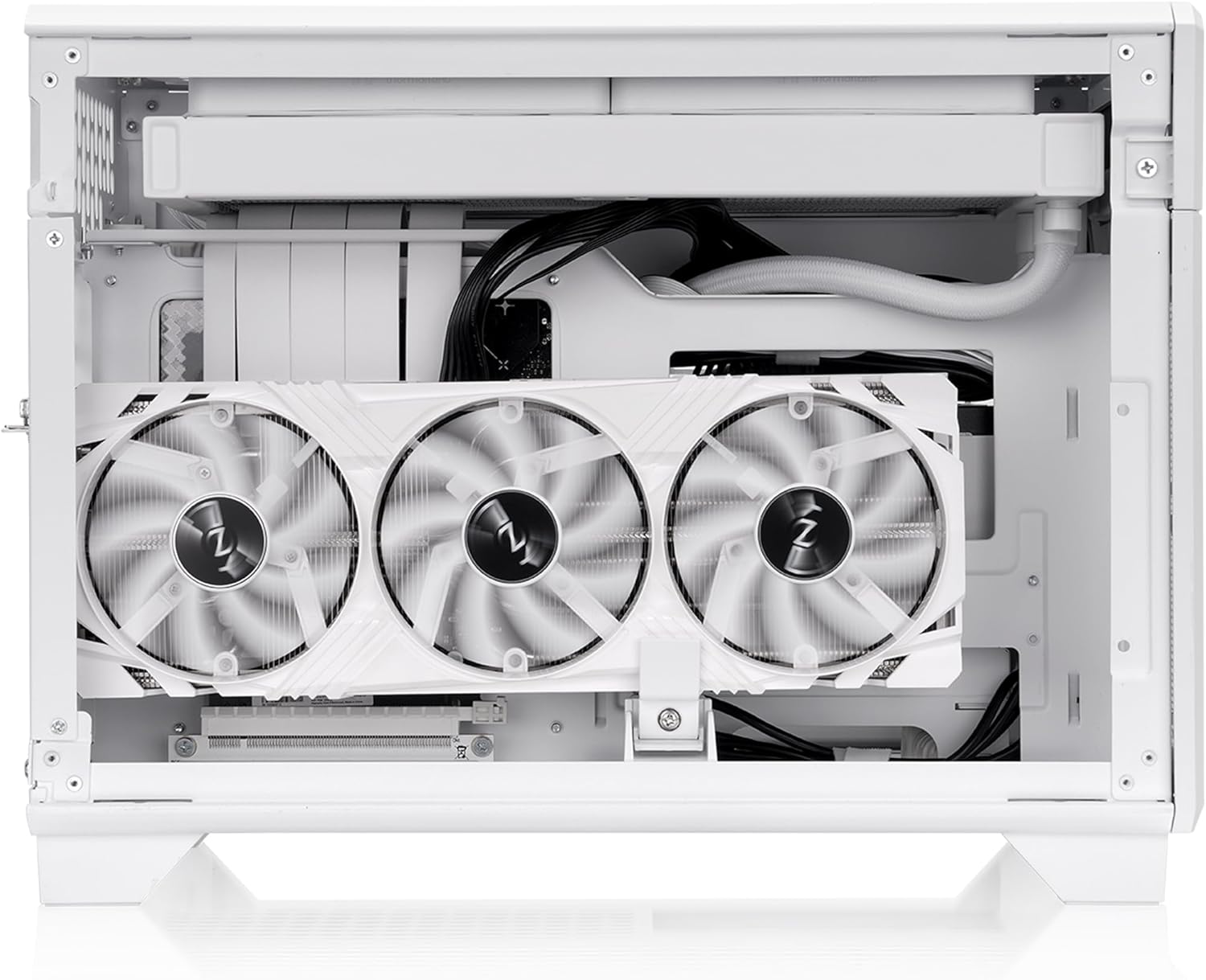 Thermaltake TR100 SFF Chassis; mITX Support; 18.9 Liters; PCIe 4.0 Riser Cable Included; 360mm GPU Clearance; 280mm Radiator Support; Removable PCIe Bracket; Snow; CA-11A-00S6NN-00