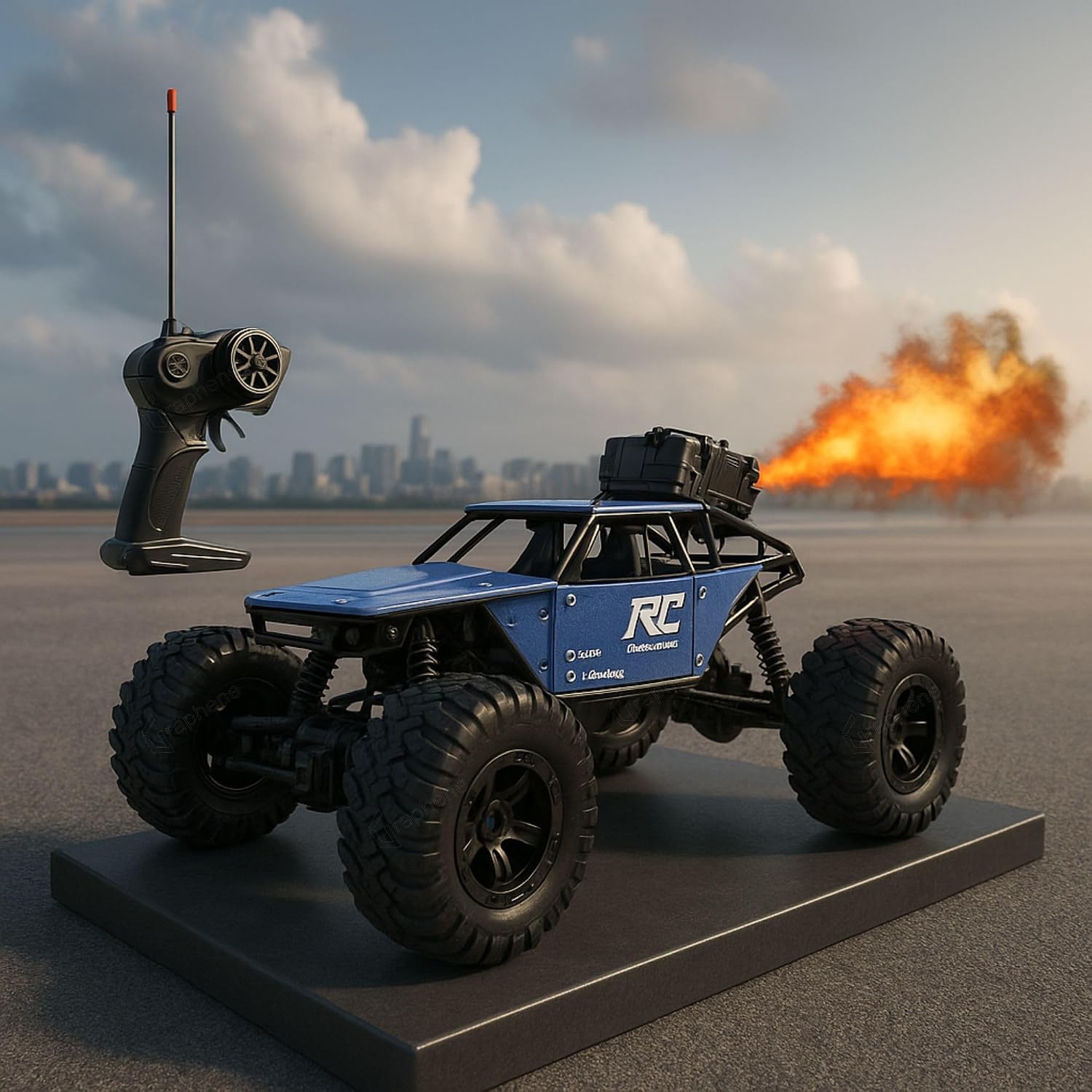 GRAPHENE Remote Control Car 1:18 Rock Crawler Water Mist Spray High Speed RC Car Toys for Boys USB Rechargable 2WD Off Road Vehicle Toy Cars for Kids Best Birthday Gift - Multicolor