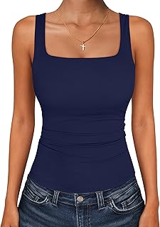 ANRABESS Double Lined Square Neck Tank Tops for Women | Sleeveless Slim Fit Camisole Top, Summer Basic Tee Shirts 2026, Going Out Workout Casual Outfit, Spring Layering Clothes