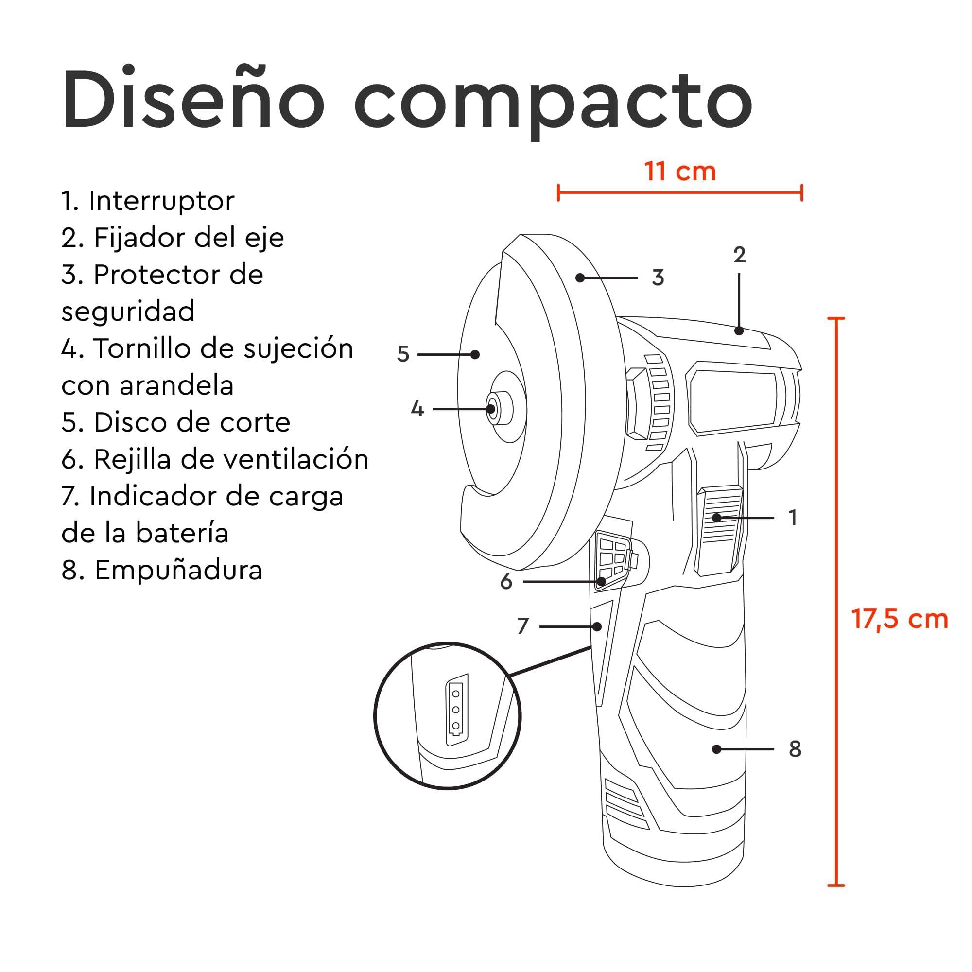 Amoladora Angular Inalámbrica CG-12BC Ultra 12V Brushless - Mini Radial Compacta 76 mm 18.500 rpm para Corte y Desbaste de Metal, Piedra, Cerámica, Porcelana, y Madera - Sin Bateria - Por Dnipro-M