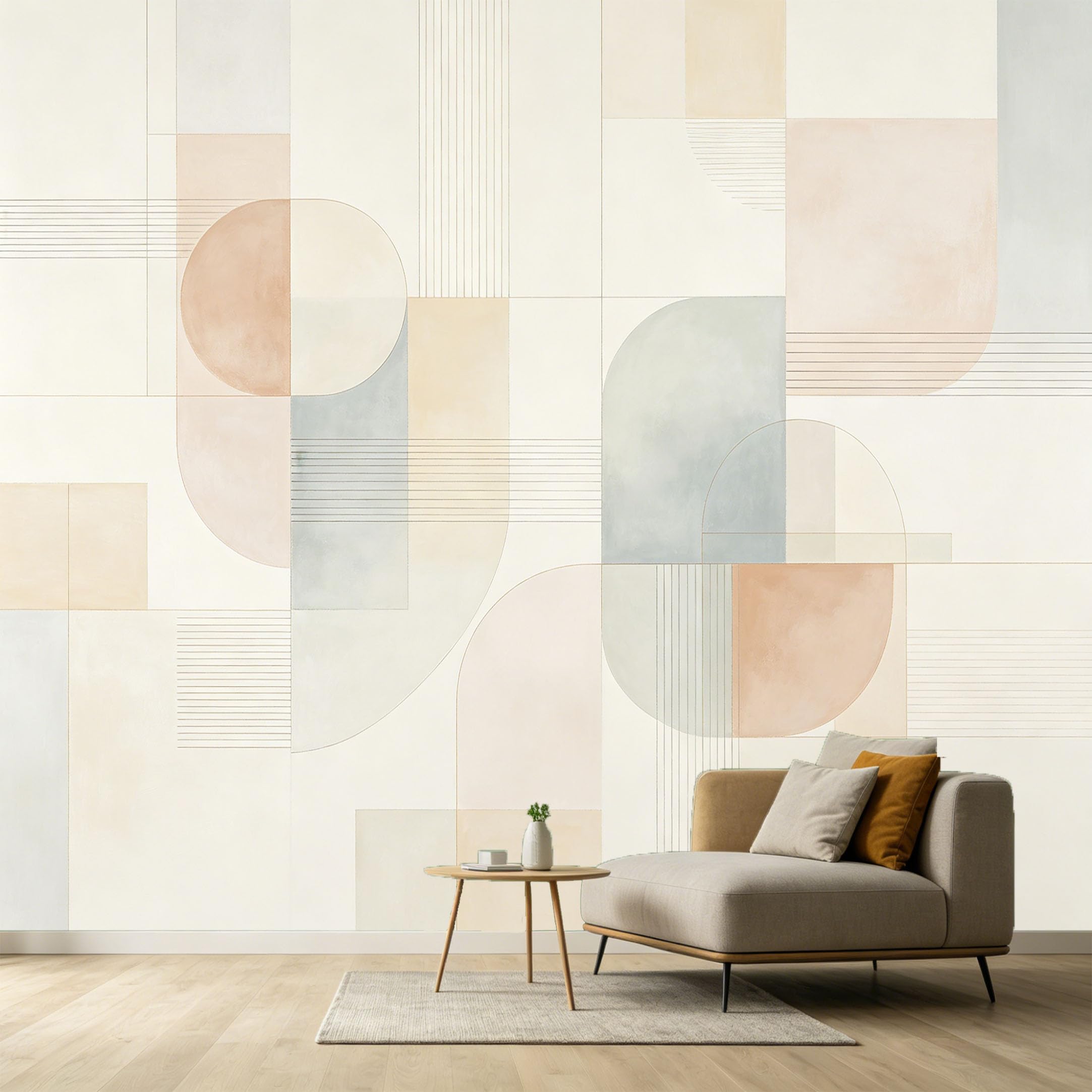 Custom Size Wall Murals Abstract Geometric Minimalist Contemporary Modern Lines Circles Soft Pastel Tones SelfAdhesive Wall Fabric Removable Large Wallpaper for Living Room