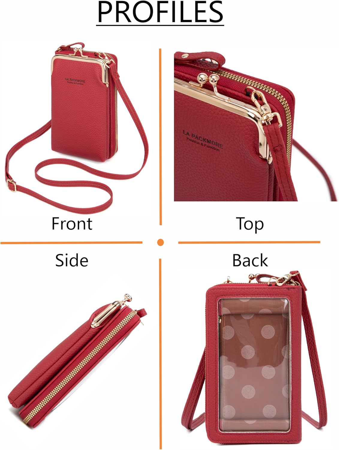 Small PU Leather Cell Phone Crossbody Bag Purses Clear Mini Phone Pouch Purse with Card Slots Compatible for iPhone/Samsung Galaxy (Cherry) - Image 5