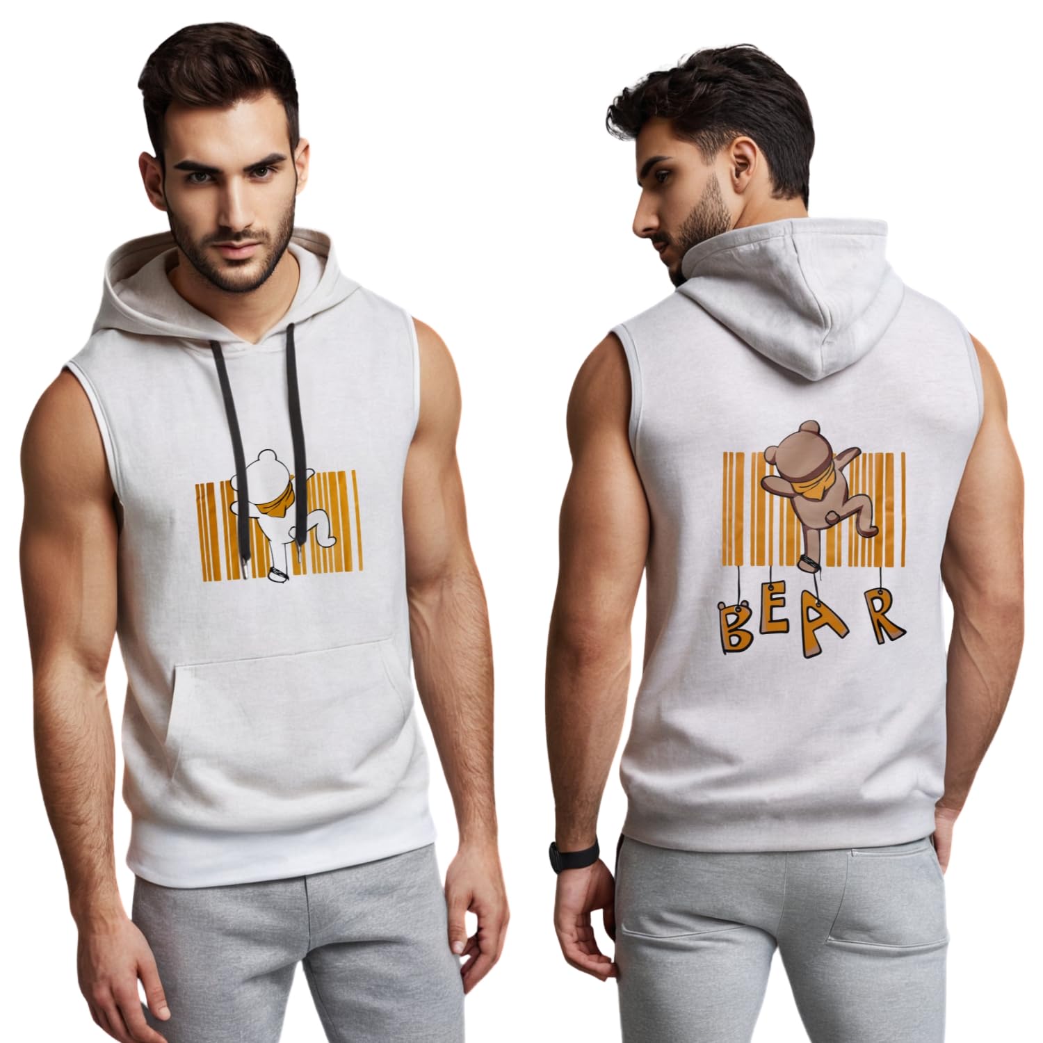 looks united Men’s Hooded Sleeveless Cotton Blend Printed Vest with Kangaroo Pocket-picture-36