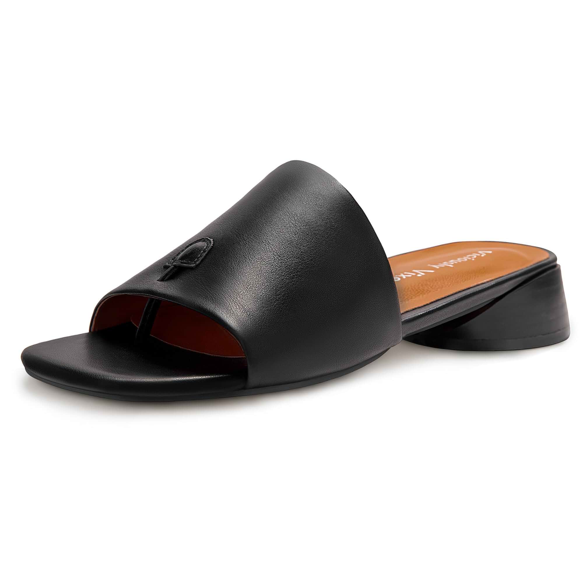 Viciously Vixen Women's Block Kitten Heels Slide Mule Sandals Square Open Toe Shoes