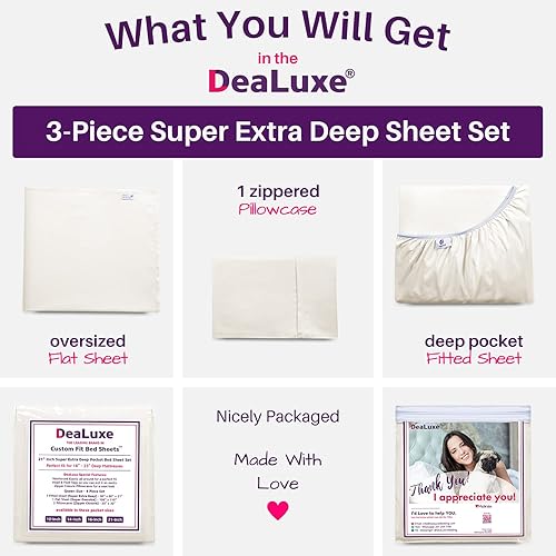 Miniatura 156 de Juego de sábanas de tamaño matrimonial – Juego de sábanas de bolsillo profundo – Juego de 4 piezas con sábana bajera de 21 pulgadas, sábana encimera